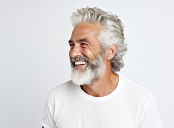 a man smiling after receiving dental implants