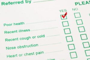 Medical form with "poor health" checked. 